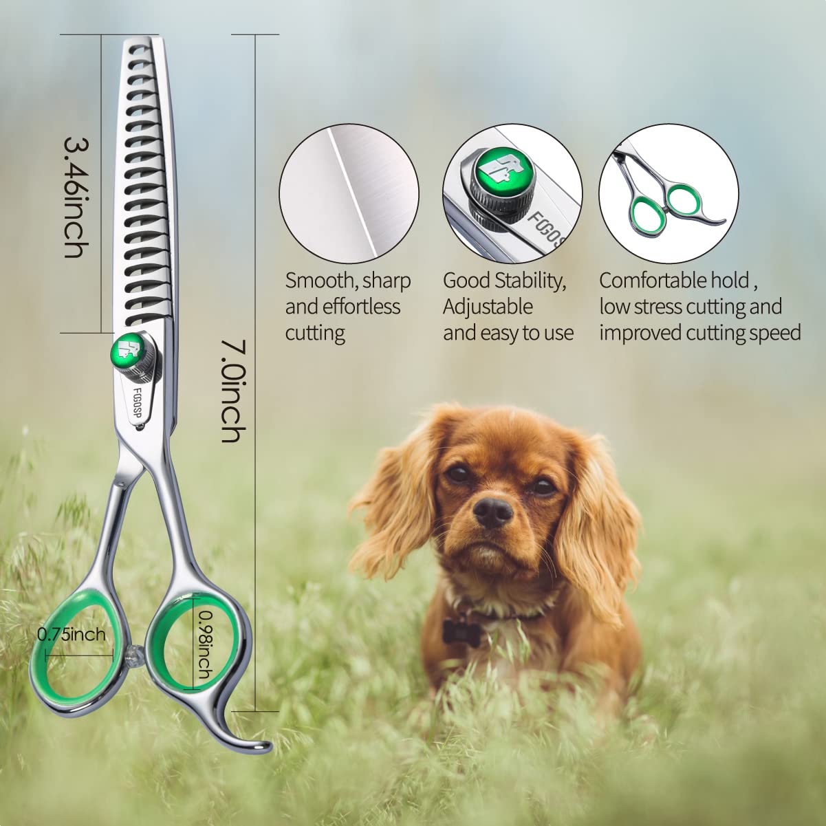 Fogosp Professional Chunkers Shears For Dogs 7 Inch Thinning Shears For Dogs Cats Pet Grooming Scissors Japanese 440C Stainless Steel 70% Thinning Rate 18 Teeth
