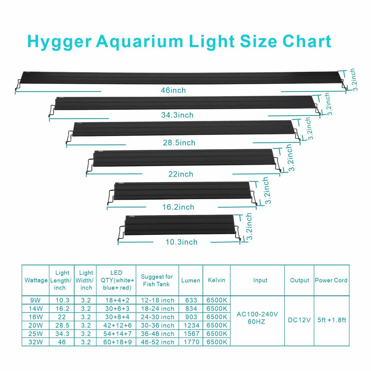 Hygger 9W Full Spectrum Aquarium Light With Aluminum Alloy Shell Extendable Brackets, White Blue Red Leds, External Controller,