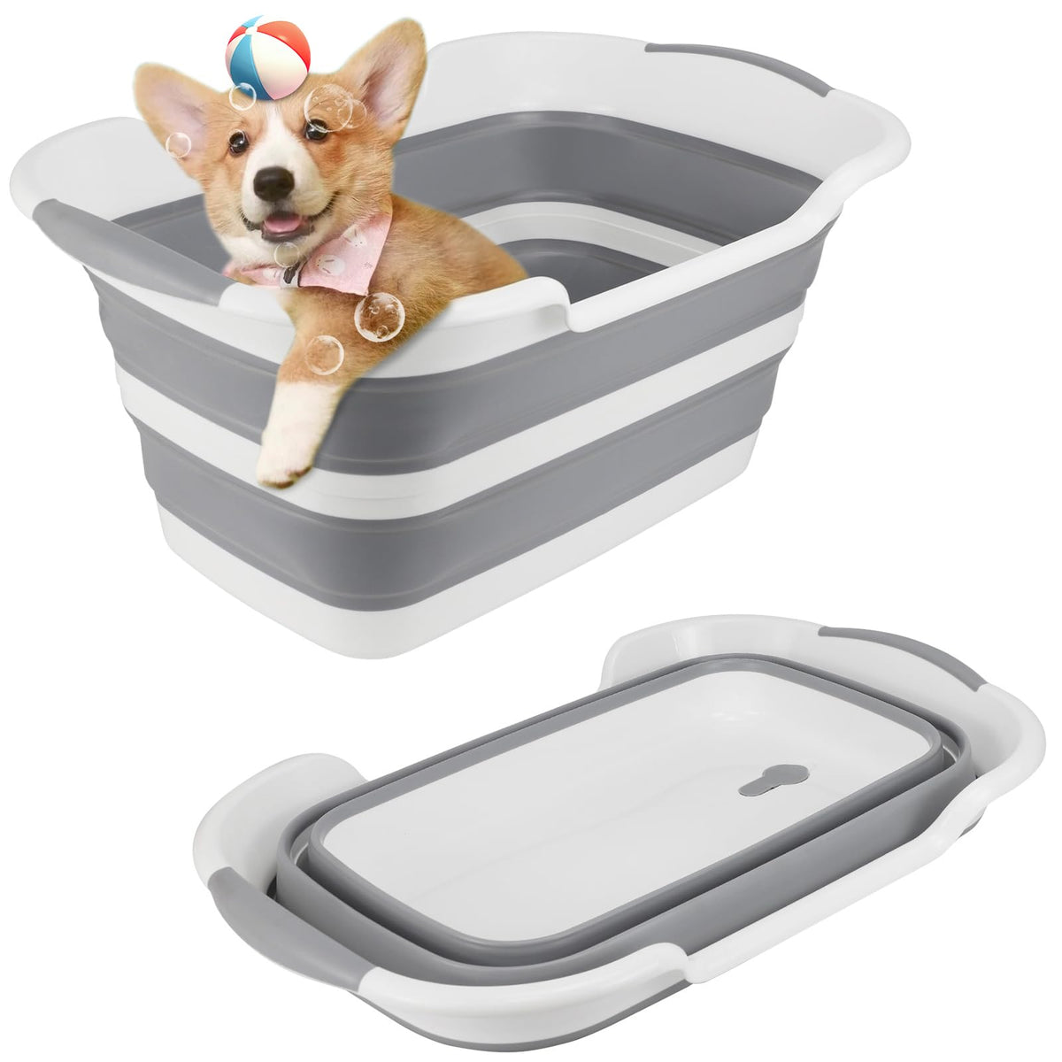 Ddluck Multi-Functional Collapsible Dog Bathtub With Drainage Hole, Portable Foldable Small Pets Bathtub, Washing Tub Bathing Tub For Puppy Small Dogs Cats (Gray)