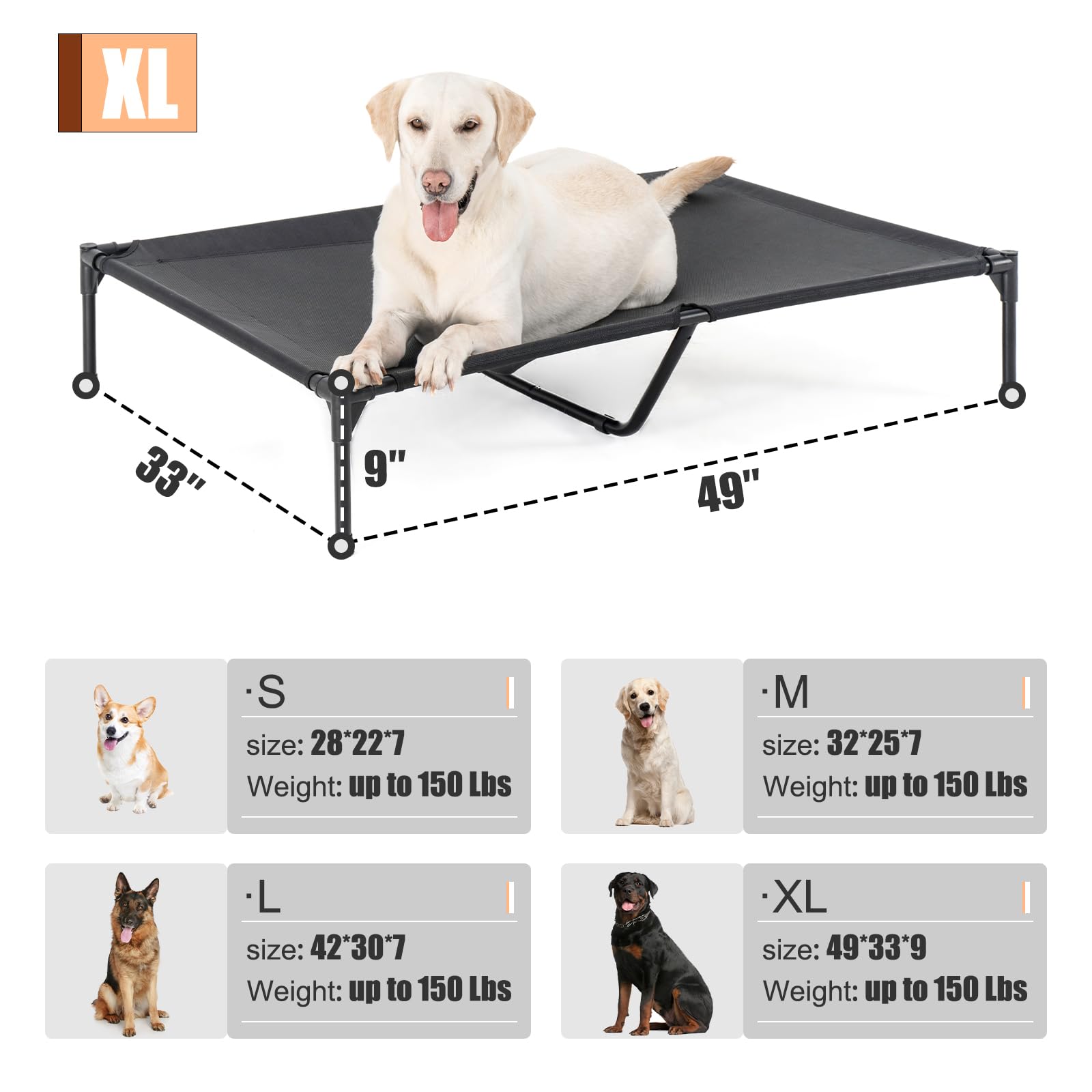 Garnpet Xl Elevated Dog Bed For Large Dogs, Extra Raised Dog Cot Beds, Heavy Duty Pet Cots With Durable Supportive Teslin Recycl