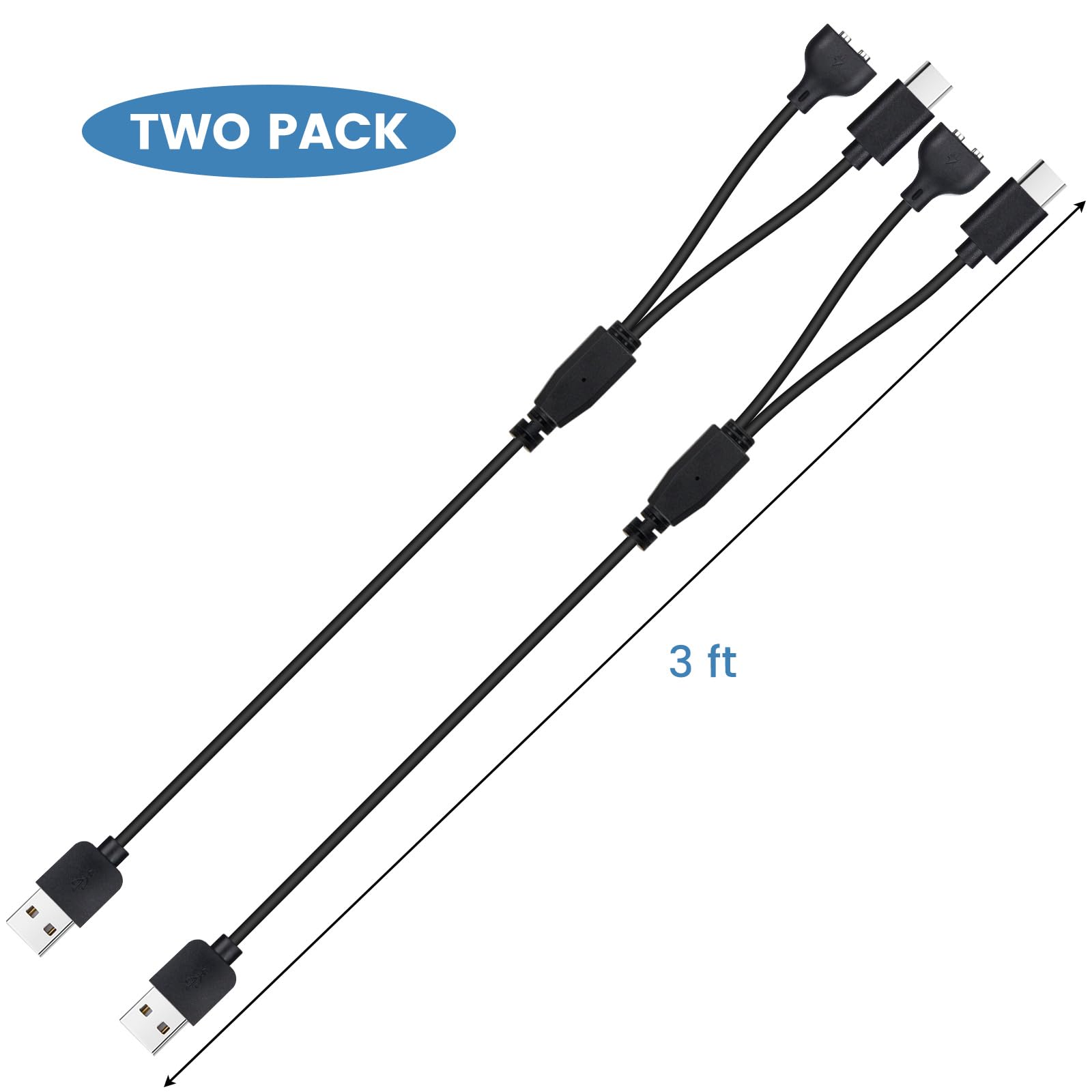 YEAOI 2-Pack Dog Shock Collar Charger Cord - 3ft Magnetic & USB C Cable, Black