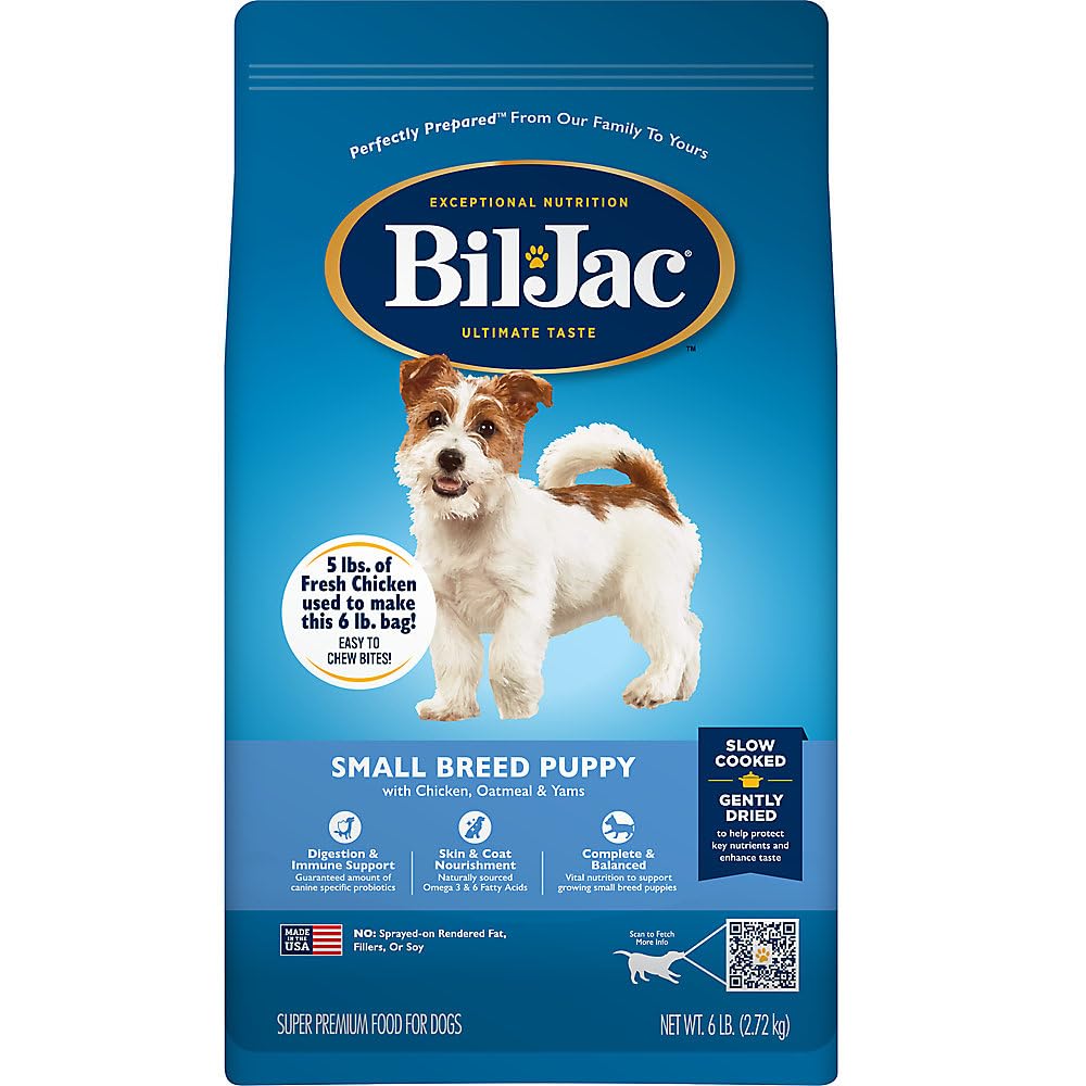 Bil-Jac Puppy Food Small Breed Formula Dry Dog Food 6 Lb Bag - Chicken, Oatmeal & Yams - Super Premium Since 1947