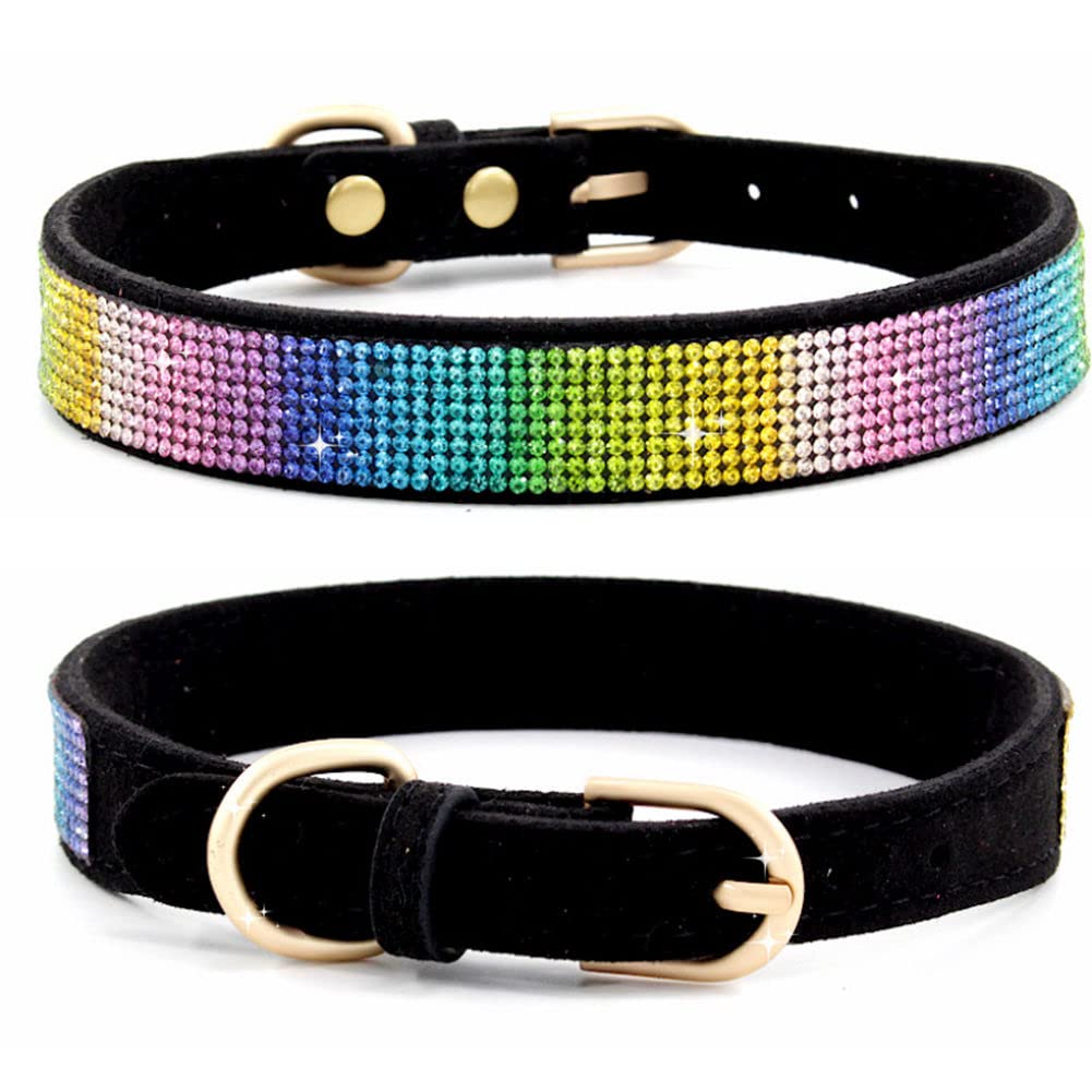Cute Dog Collar With Bling Rhinestone, Fancy Crystal Diamond Glitter Pretty Jewel Soft Cat Collars For Small Medium Large Breed Dogs Girl Female Pet Puppy Kitten Terrier, Colorful Black Xxs