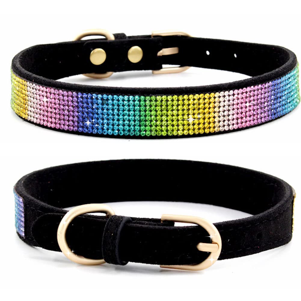 Small Dog Collar With Rhinestone Crystal Diamond Bling Girl Cat Collars Colorful Black Xs