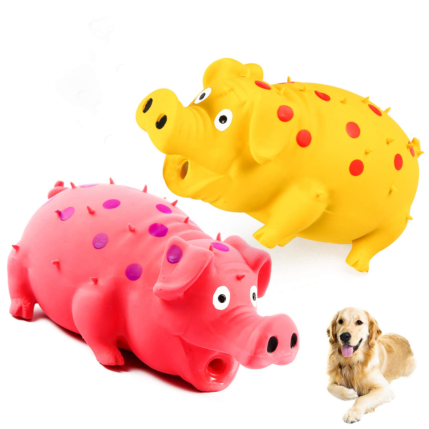 Squeaky Pig Dog Toys, 2 Pack Grunting Pig Dog Toy That Oinks Grunts For Small Medium Large Dogs, Durable Rubber Pig Squeaker Dog