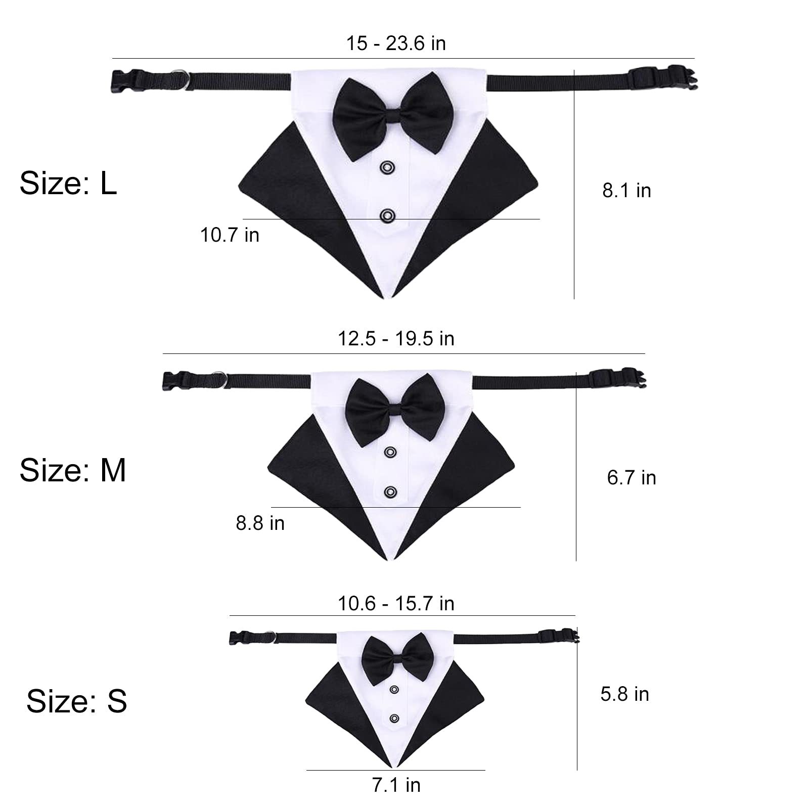 Ismarten Formal Dog Tuxedo Bandana Collar With Bow Tie, Black, S