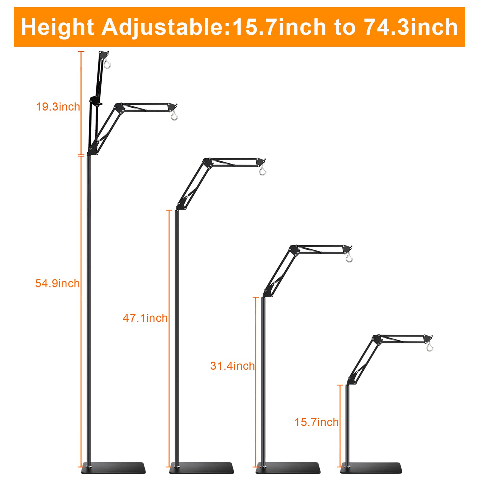 Dxoveen Reptile Lamp Stand Reptile Light Stand (15.7Inch To 74.3Inch) With 360 Adjustable Swing Arm, Heat Lamp Holder For Bearde