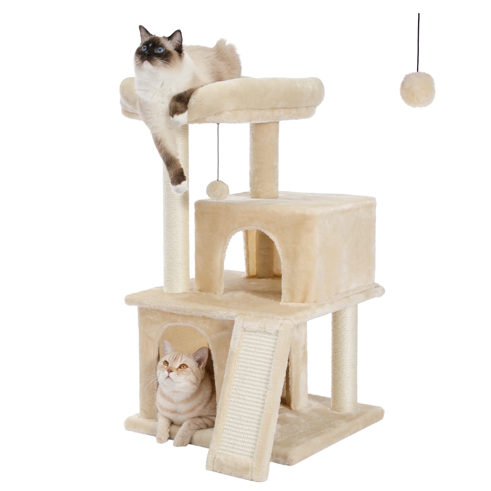 Pawz Road Cat Tree Luxury Cat Tower With Double Condos, Spacious Perch, Fully Wrapped Scratching Sisal Posts And Replaceable Dan