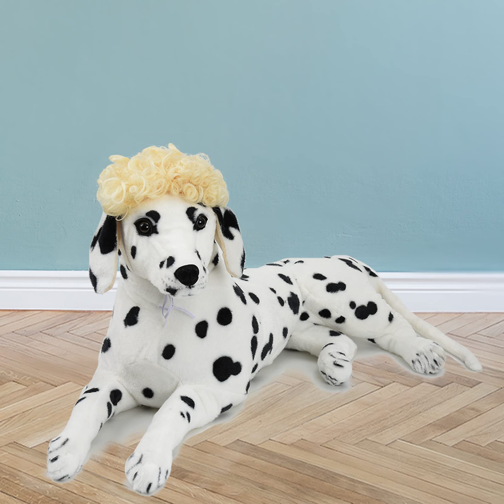 TESSVEYA Funny Blonde Curly Dog Wig for Halloween & Parties, Large Size, Pet Cosplay Wig, Durable Polyvinyl Chloride Material