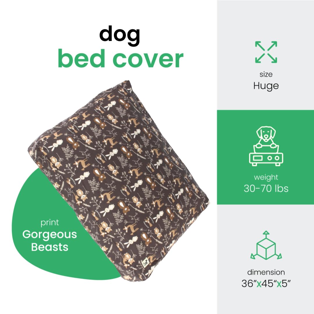 Molly Mutt Huge Dog Bed Cover - Gorgeous Beasts Print - Measures 36   X45   X5 - 100% Cotton - Durable - Breathable - Sustainabl