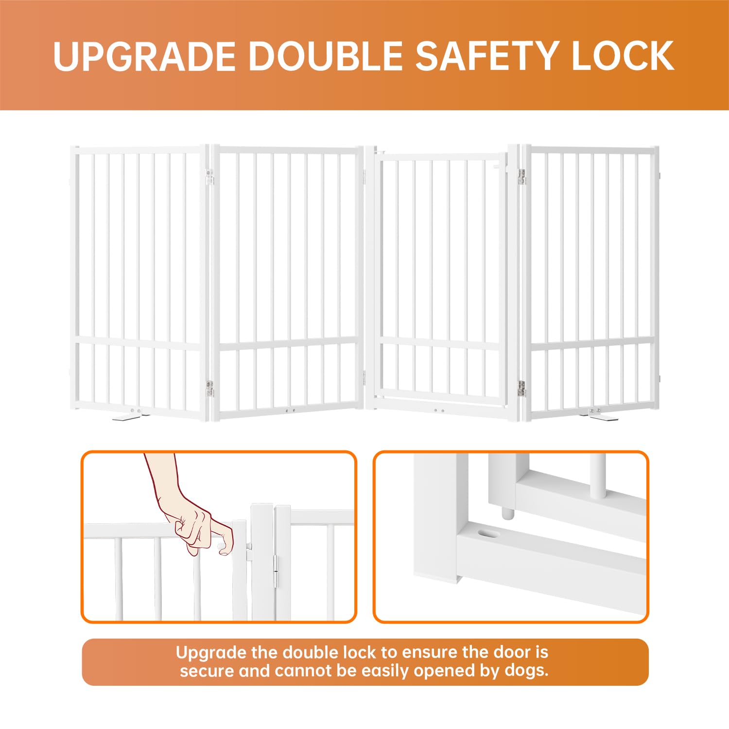 Snuowu Full Metal Freestanding Dog Gate with Door, 80"W x 32"H, White, 4 Panels for Indoor & Outdoor Use