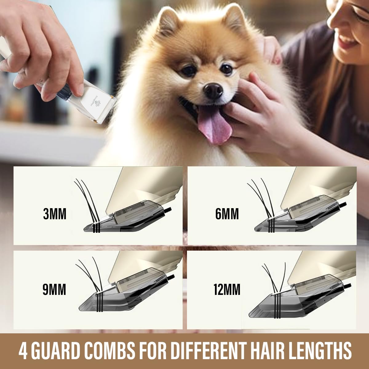 BougiePaw Grooming Kit - Rechargeable Low Noise Dog & Cat Clippers, Stainless Steel, Gold with LED Display, Includes Trimmer & Bath Brush