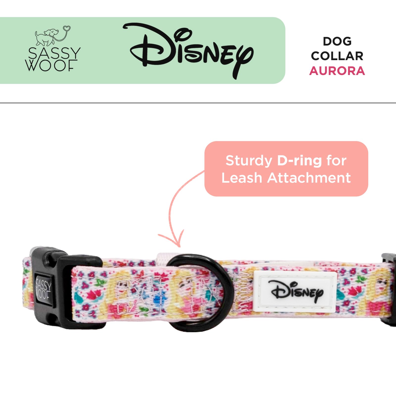 Sassy Woof Dog Collar Disney Princess Sleeping Beauty Aurora - M, Adjustable, Durable, Comfortable And Stylish Pet Accessories F