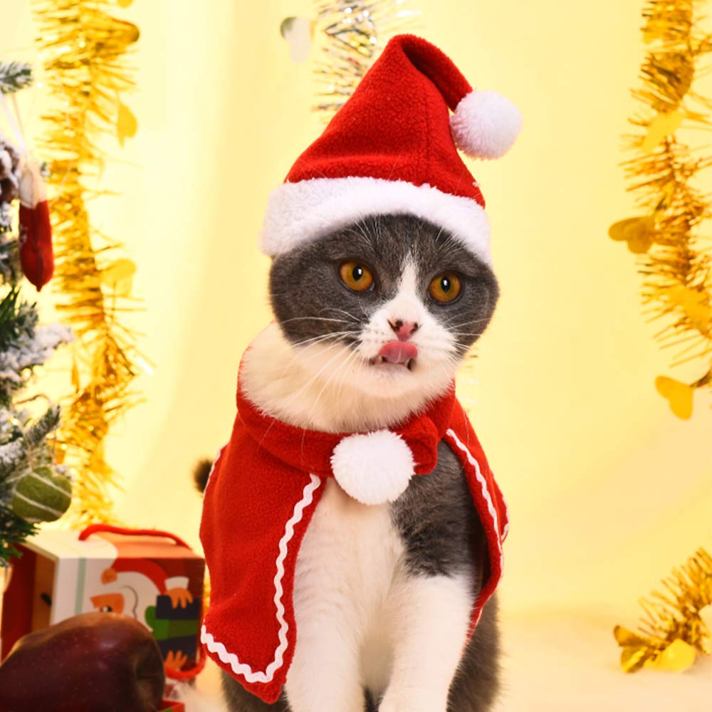 Christmas Santa Hats Plush Pet Dog Cat Red Hat Merry Christmas Caps Deluxe Headpiece Adjustable 3D Cosplay Costume Accessories C