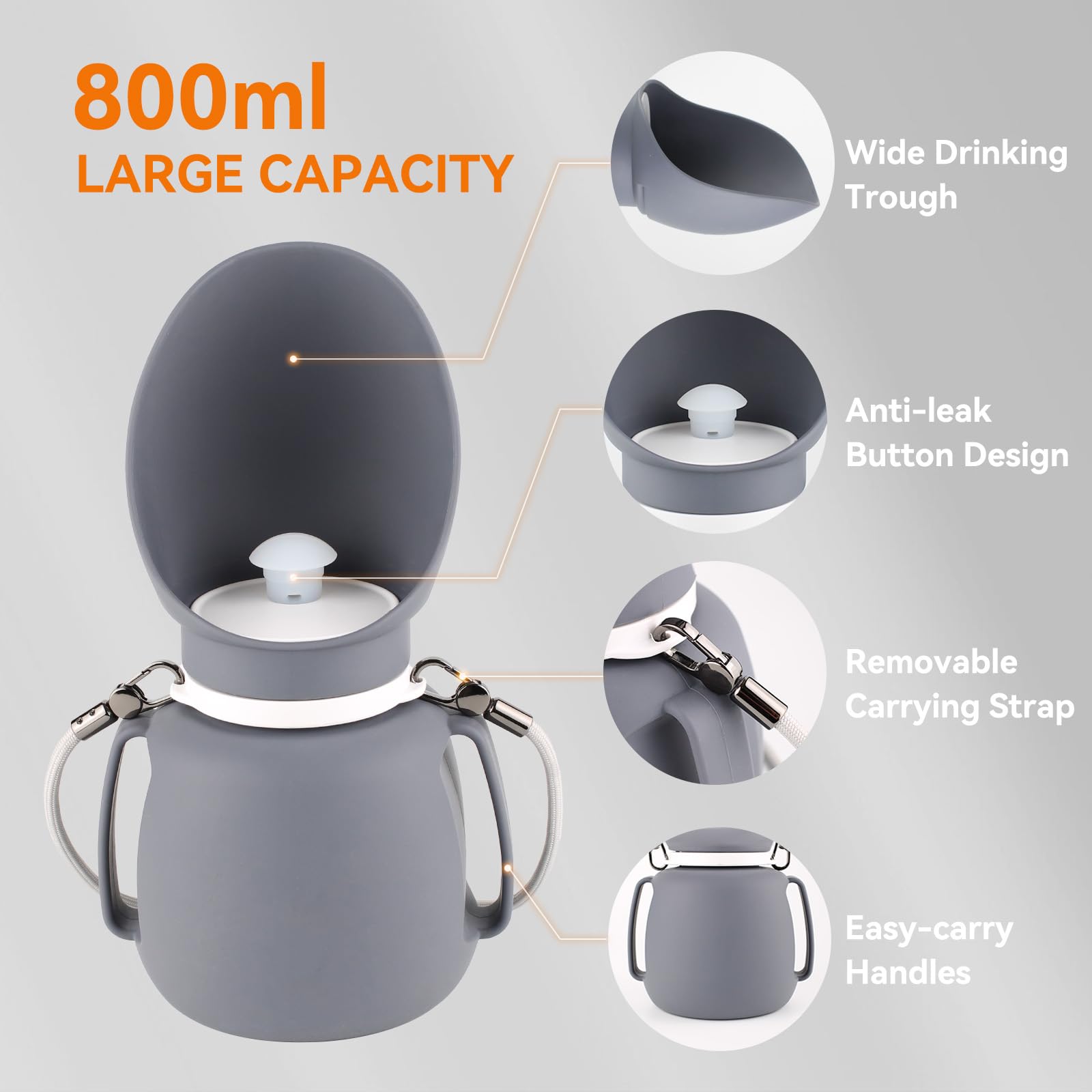 Petleso Dog Water Bottle, Outdoor Portable Water Dispenser For Dogs Cats, 27 Oz Dog Travel Water Bottle For Walking, Hiking, Lea