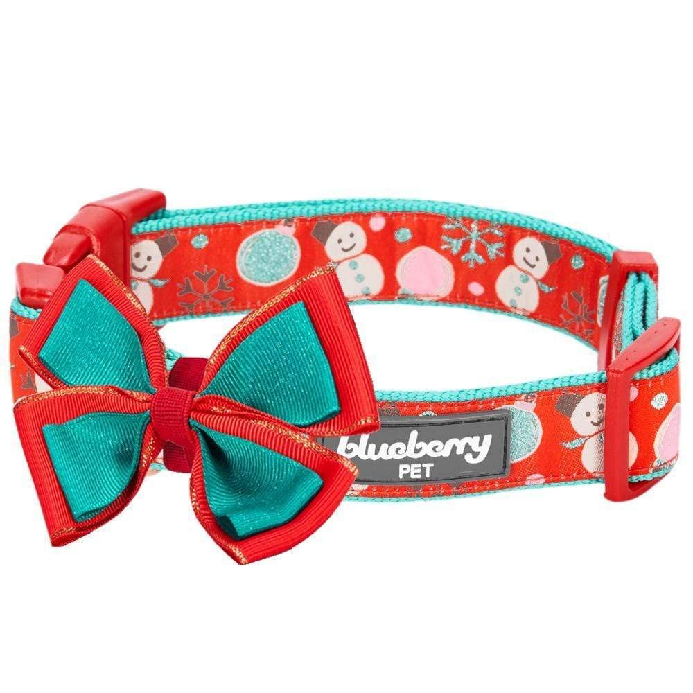 Blueberry Pet 4 Patterns Christmas Moments Of Excitement Snowman Making Designer Adjustable Bowtie Dog Collar, X-Small, Neck 8'