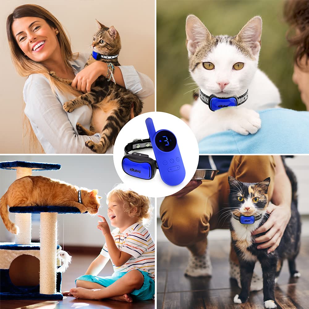 Vibrating Cat Collar - No Shock - Cat Training Collar With Remote - Fits Kittens To Adult Cats - Vibration & Sound Only - 1,000 Ft Range - Long Lasting Battery Life – 9 Intensity Levels (Dark Blue)