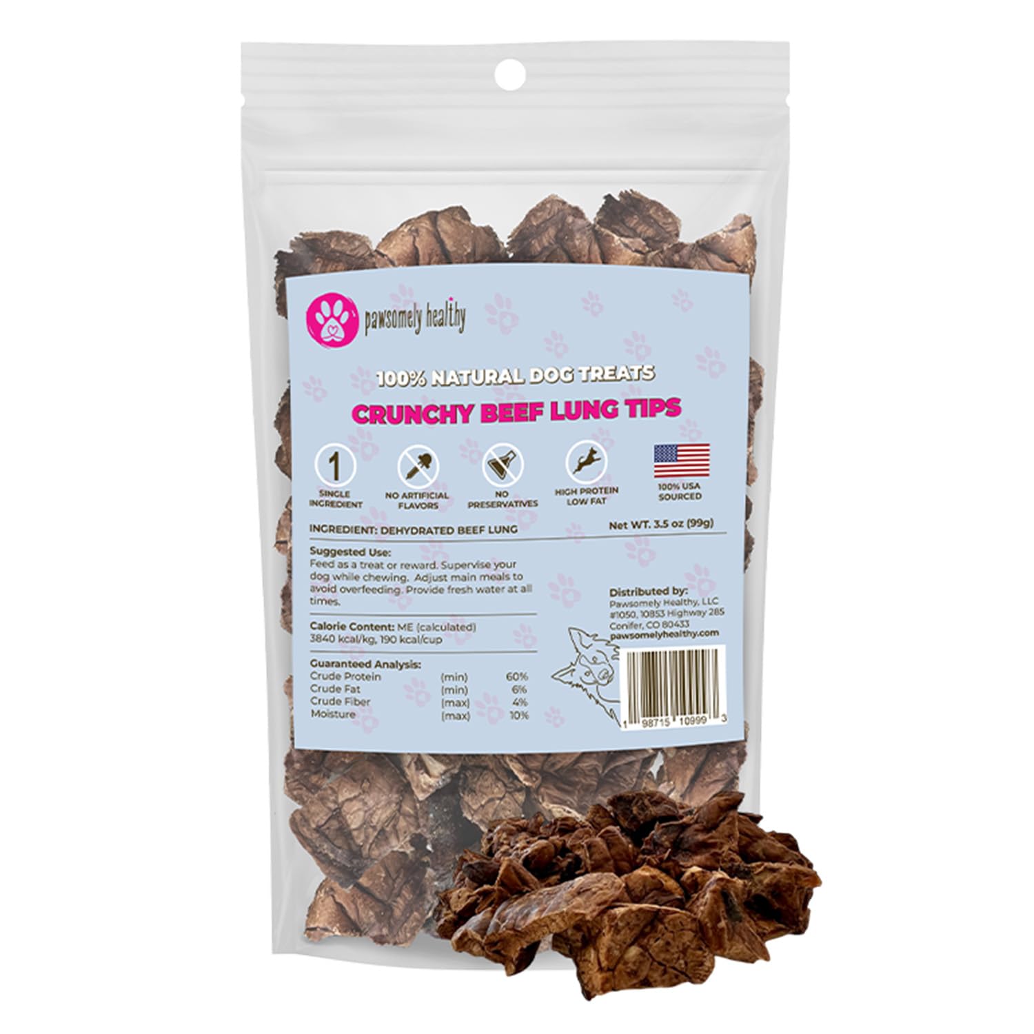 Pawsomely Healthy Crunchy Beef Lung Tips for Dogs - Natural Single-Ingredient Air-Dried Treat, High-Protein/Low Fat & Grain-Free