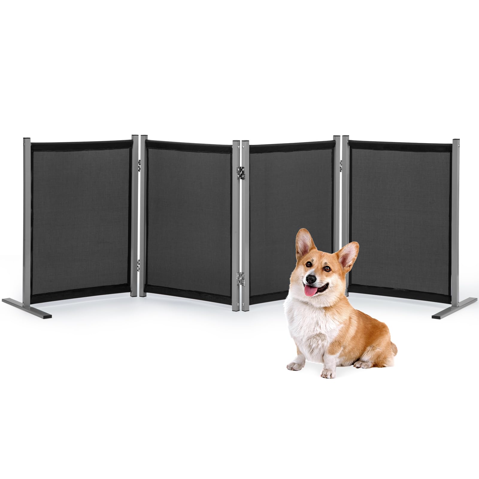 Rantila 4 Panel Indoor Foldable Dog Fence Freestanding Dog Gate For Stairs, Hallways, Or Doorways For Small Dogs- 68 X 24 Inch, 