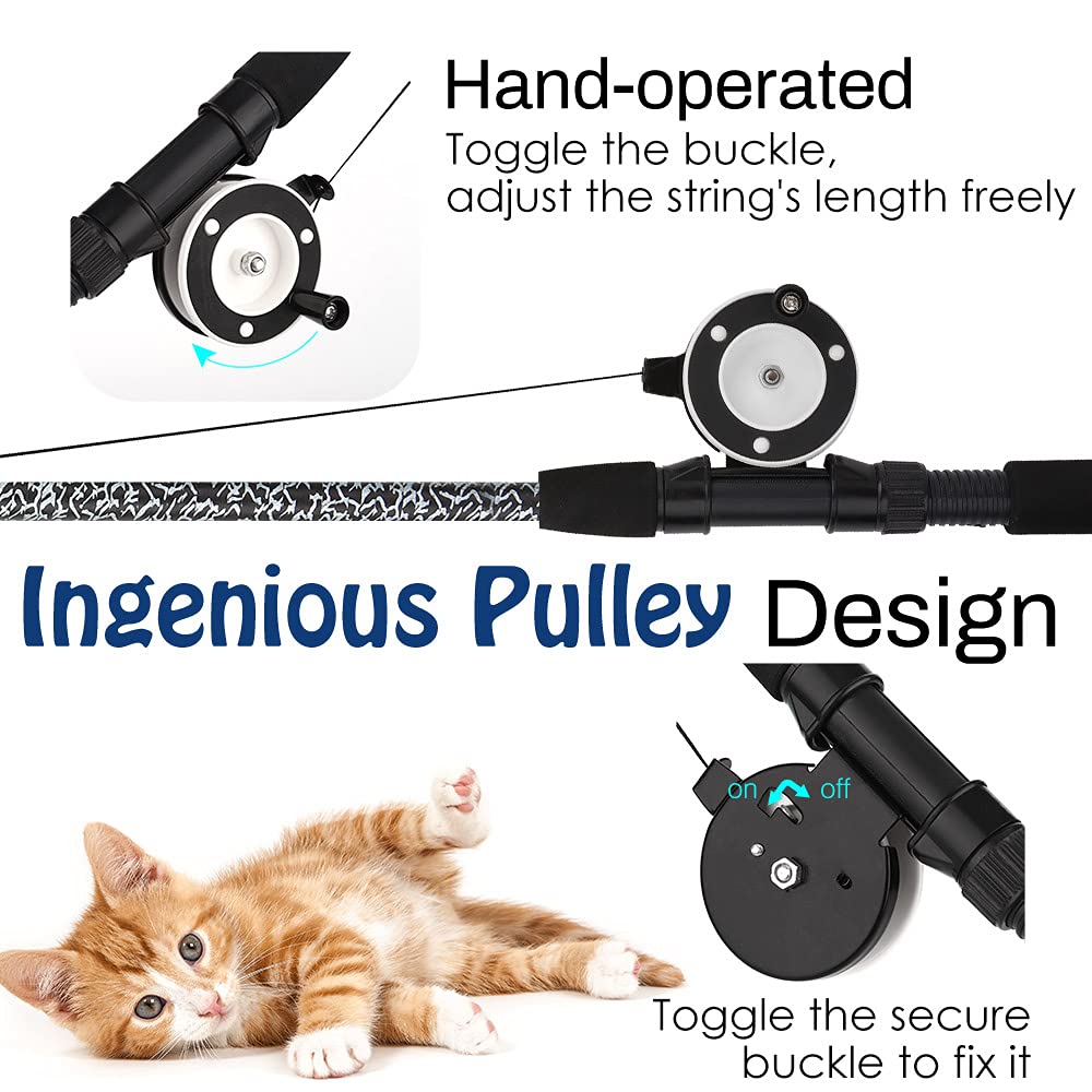 Pawaboo Cat Feather Toys, 4 Pack Interactive Cat Feather Teaser Wand Toys, Retractable Fishing Pole Wand Catcher Exerciser With Refill Fish, Dragonfly Worm With Bells, Fun Cat Kitten Kitty Playing Toy