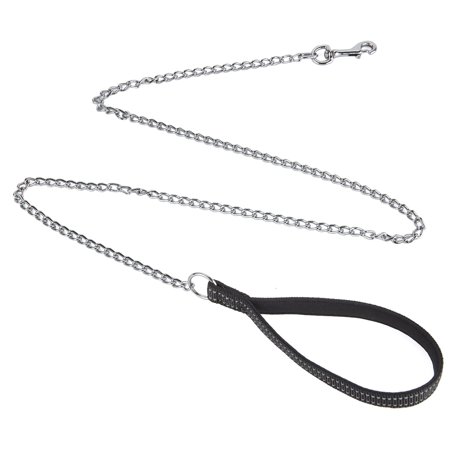 Petiry Chew Proof Metal Chain Leash,Nylon Handle With Soft Neoprene Padding And Reflective Stripe For Small Dogs.(S, Black Handl