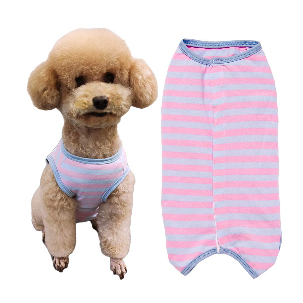 Kukaster Pet Dog Recovery Suit Post Surgery Shirt For Puppy, Wound Protective Clothes For Little Animals(Pink Blue Stripe-L)