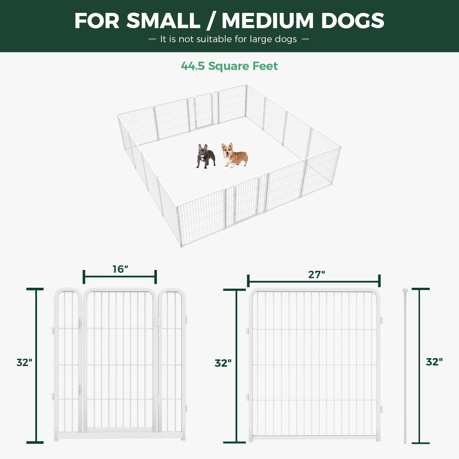 Fxw Homeplus Indoor Dog Playpen - Stress-Free And Safe Play, 32 Inch 16 Panels For Puppy And Small Dogs, White│Patented