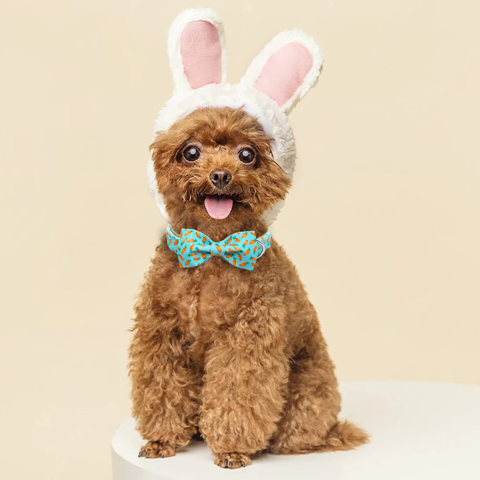 Babole Pet Dog Collar Easter Gift With Bow Tie,Carrot Male Dog Collar With Safety Metal Buckle Adjustable Puppy Collars For Small Medium Large Boy & Girl Dog,Xl-Neck 16'-26'