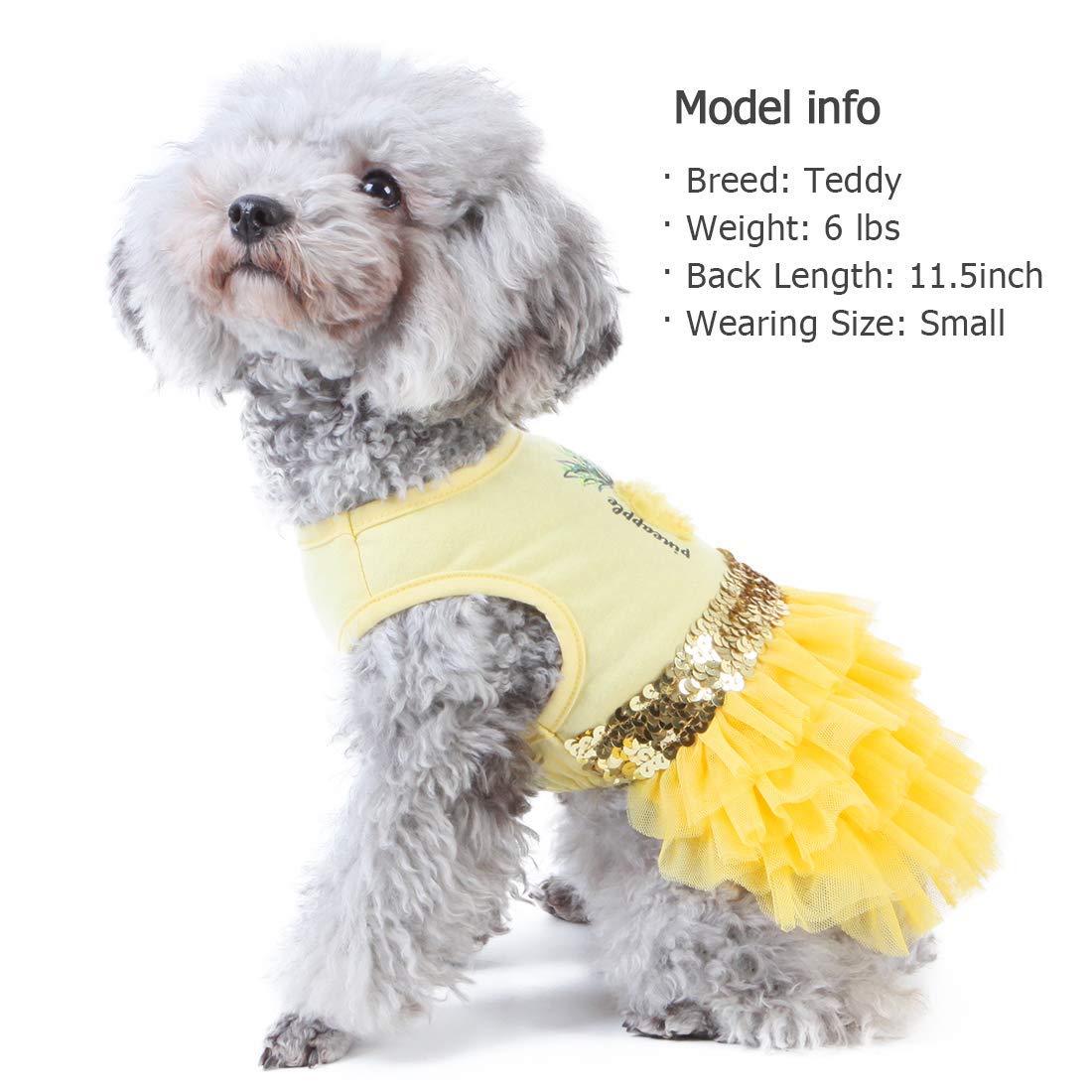 Kyeese Dog Dress Pineapple Yellow Tiered Dogs Beach Dresses With Sequins For Small Dogs Spring Summer