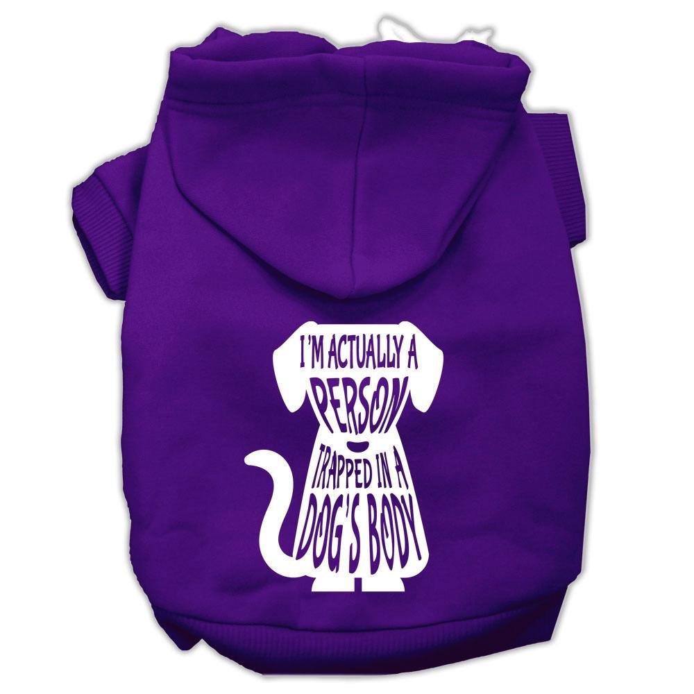 Pet Dog & Cat Hoodie Screen Printed, 'I'M Actually A Person Trapped In A Dog'S Body' Purple Xs (0-3 Lbs.)