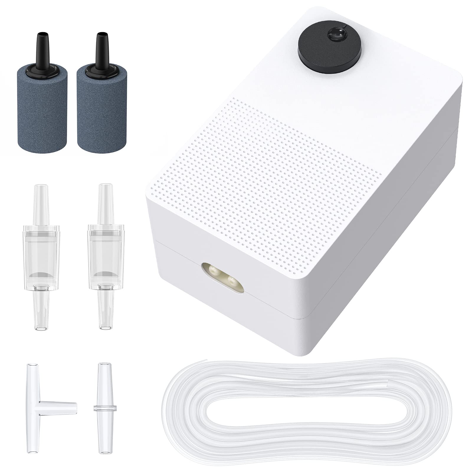 Pawfly 64 GPH Aquarium Air Pump with Dual Outlets Adjustable Quiet Oxygen Aerator Pump with Airline Tubing Air Stone Connector a
