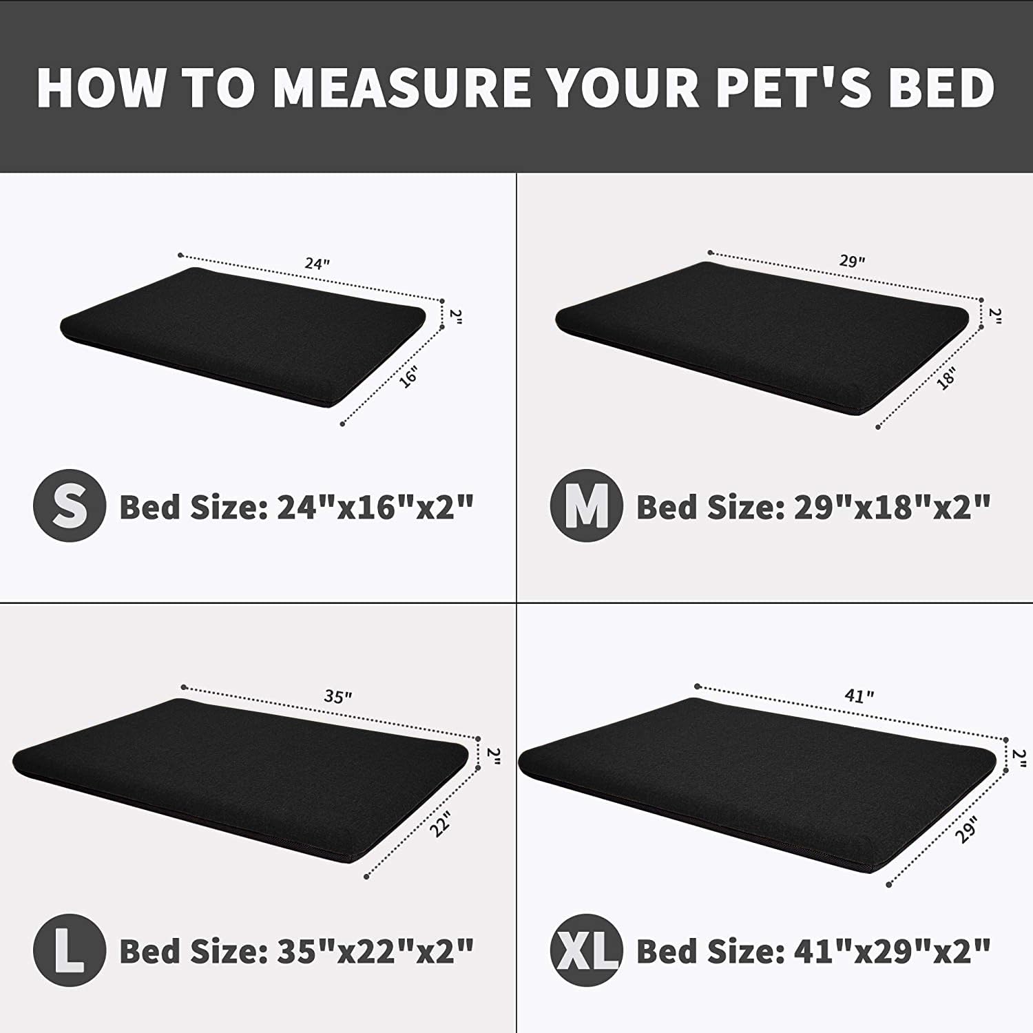 Panku Orthopedic Dog Beds For Median Dogs, Dog Pad For Crate With Durable Washable Waterproof Linen Removable Cover, Black