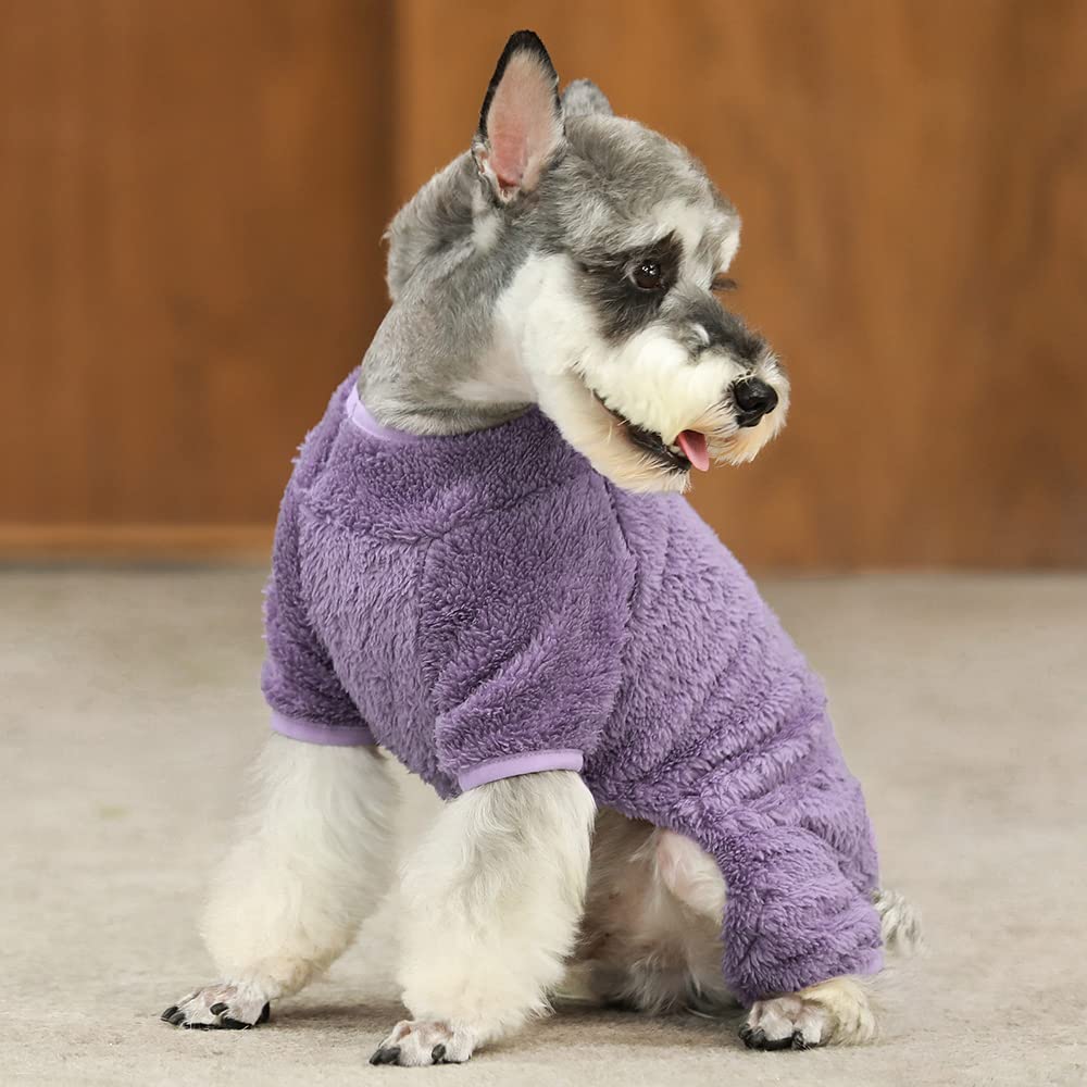 Fitwarm Dog Fuzzy Fleece Pajamas, Dog Winter Clothes For Small Dogs Girl, Pet Jumpsuit, Doggy Apparel, Purple, Large