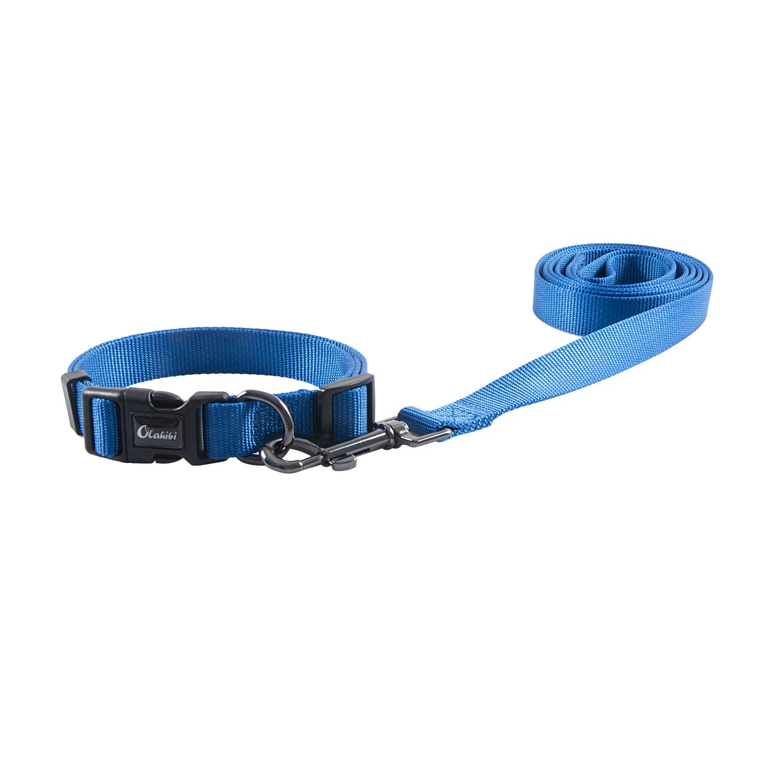Olahibi Nylon Dog Collar Leash Set, Collar And 5Ft Leash, For Medium Dogs.(M, Blue)