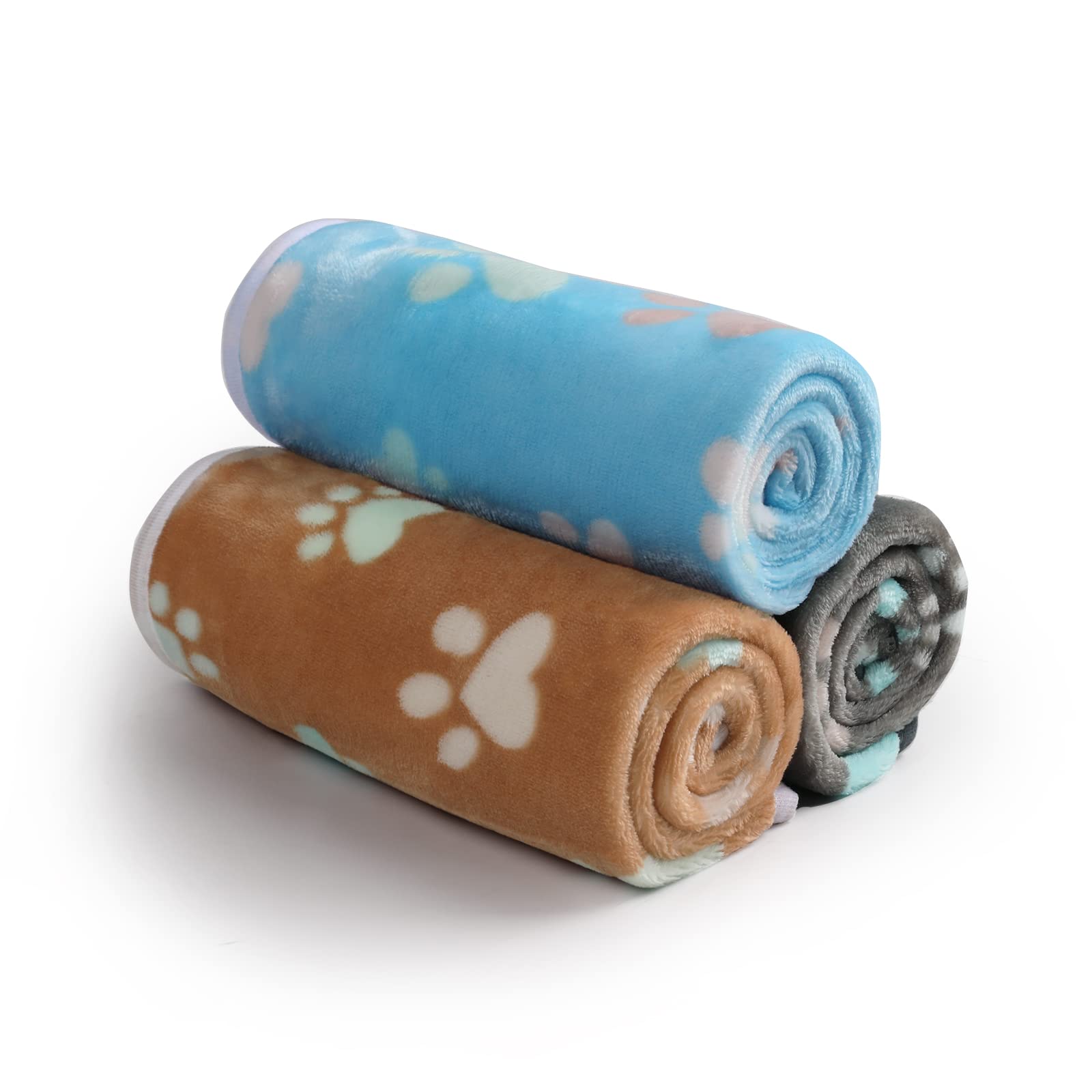 Luciphia 1 Pack 3 Blankets Fluffy Premium Fleece Pet Blanket Flannel Paw Printed Throw For Dog Cat(Medium 30X20'', Grey/Brown/Bl