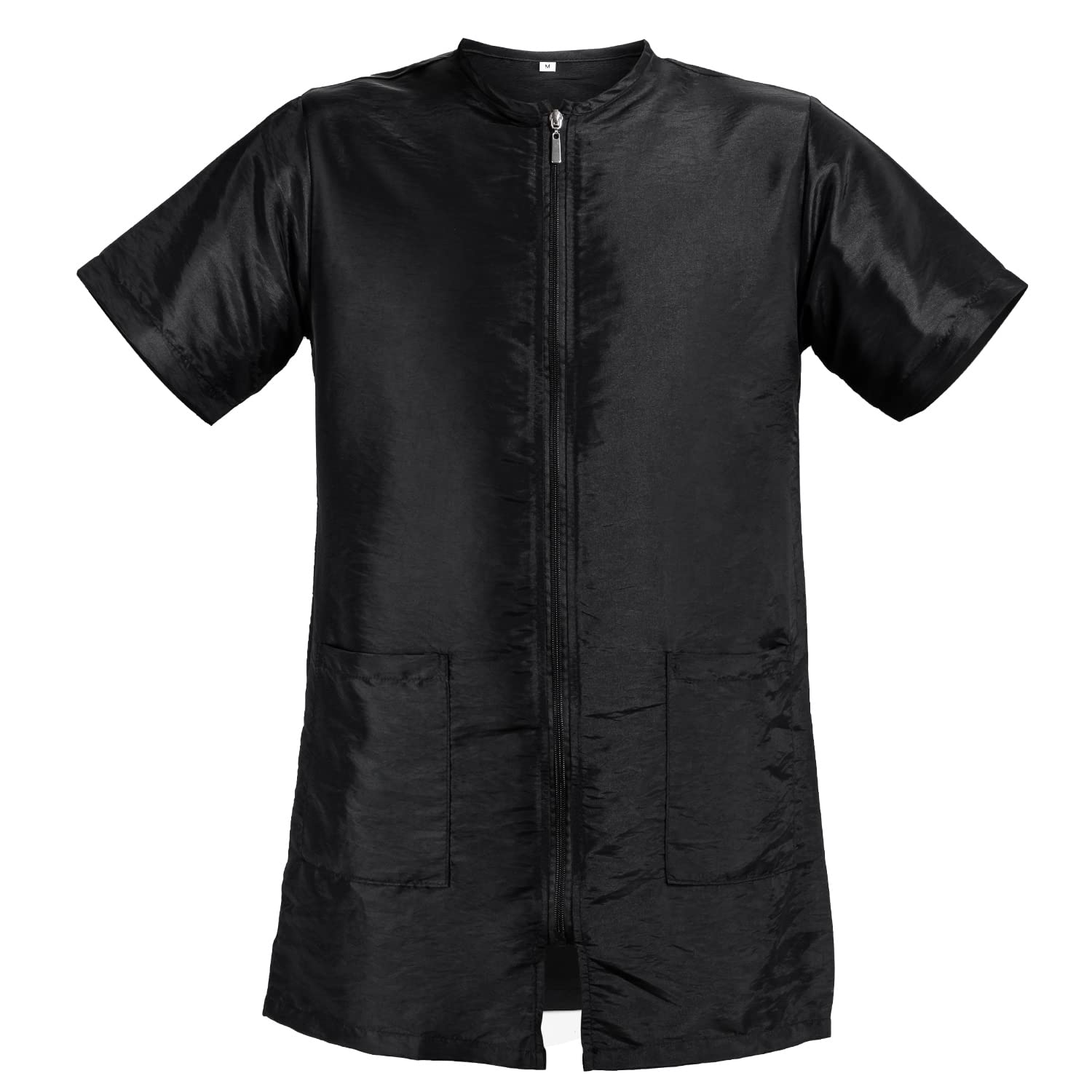 Noverlife Black Pet Grooming Workwear With Full Zipper, M Size, Anti-Static Dog Bathing Work Clothes Hairdresser Uniform With Pockets, Lightweight Pet Groomer Jacket Cosmetologist Smock For Women Men