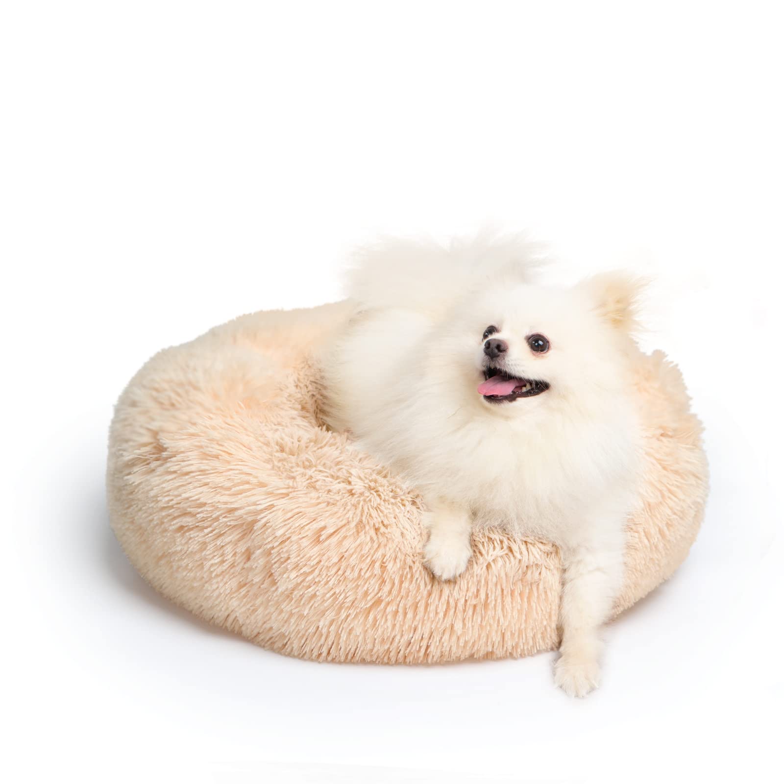 Light Brown Dog Bed Small,Calming Dog Bed for Small Dogs,20 inches Donut Fluffy Pet Beds,Anti Anxiety Round Fits up to 10 lbs So