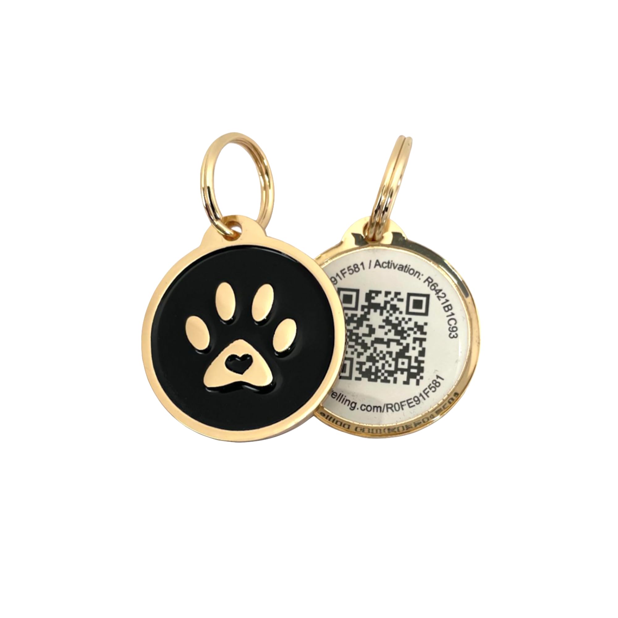 Pet Dwelling Premium Qr Code Pet Id Tags - Dog Tags And Cat Tags, Connect To Online Pet Profile, Receive Instant Scanned Tag Location Email Alert(Gold Black Paw)