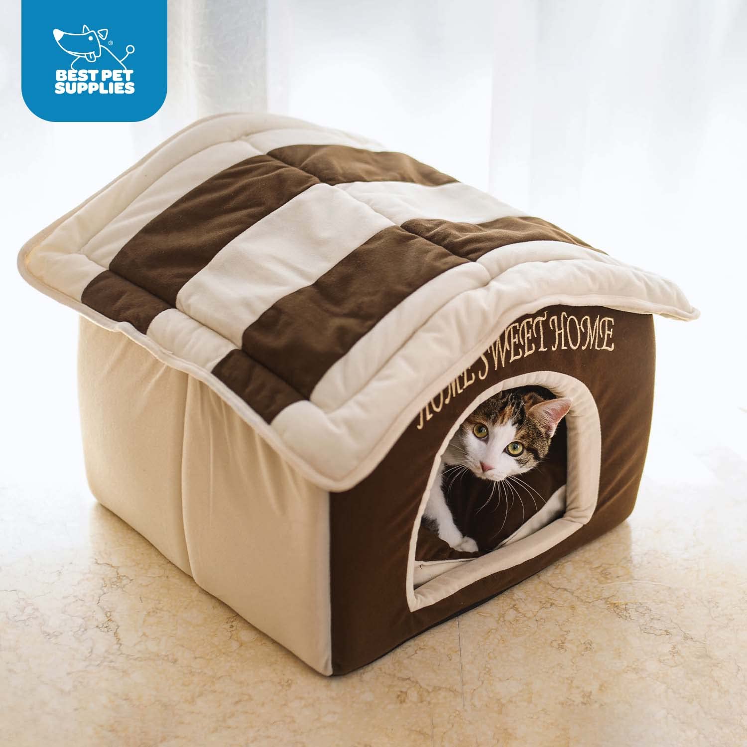 Best Pet Supplies Portable Indoor Pet House - Perfect For Cats & Small Dogs, Easy To Assemble - Cream