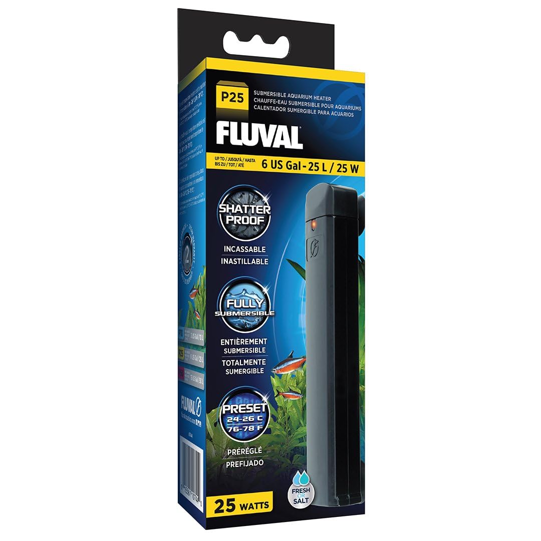 Fluval P25 Submersible Aquarium Heater - 25W, Shatterproof & Fully Submersible, Preset 76-78F for Freshwater & Saltwater Tanks u