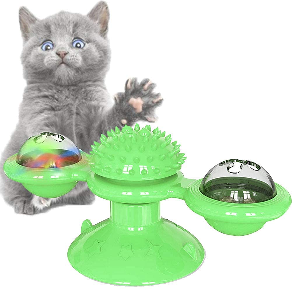 Krupasadhya Windmill Interactive Cat Toy, Cat Toys For Indoor Cats With Turntable Teasing Feather Stick Suction Cup Base Funny K