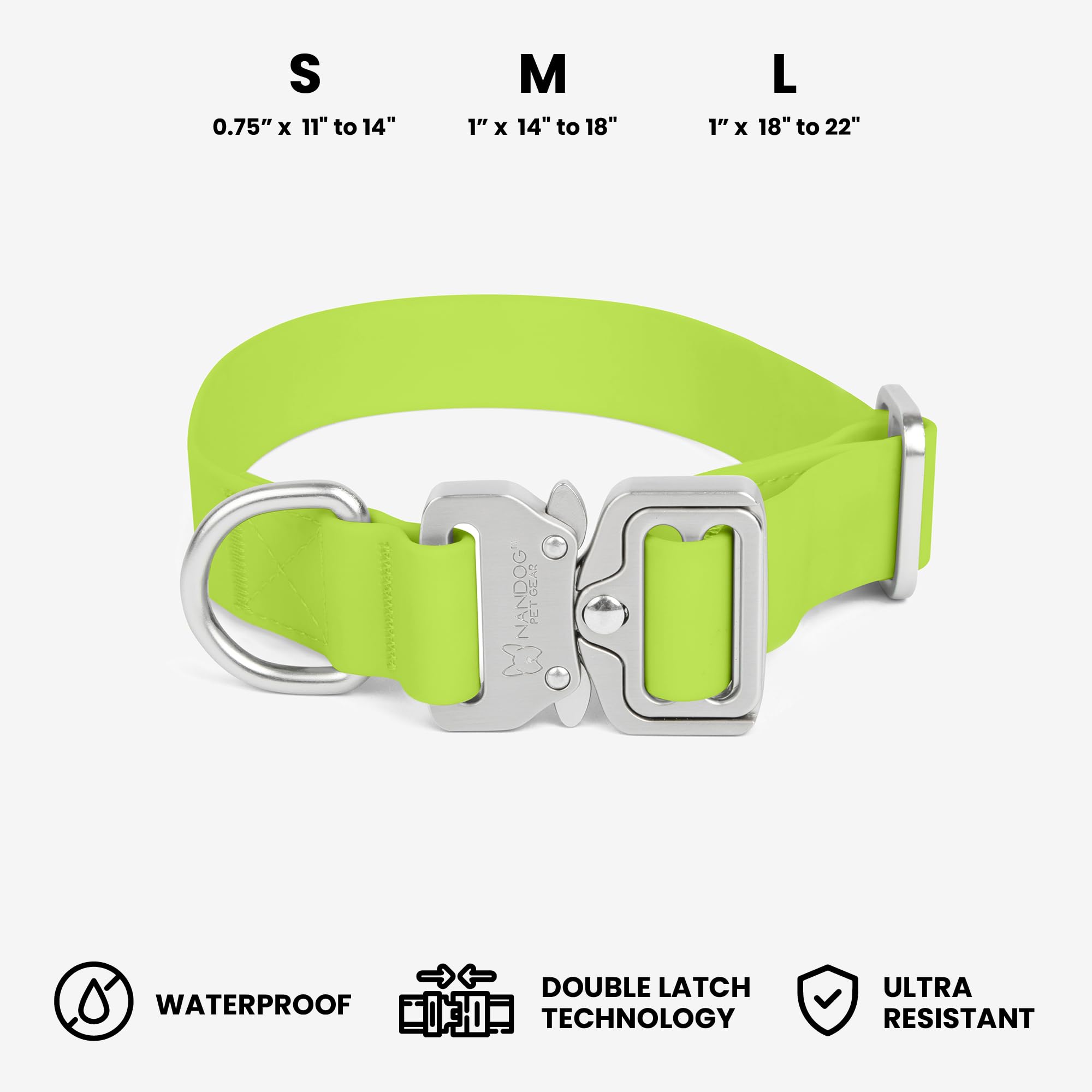 Nandog The Signature Collection Waterproof Poly-Flex Sport Dog Collar In Medium, Neon Green - Durable & Adjustable Design - Comf