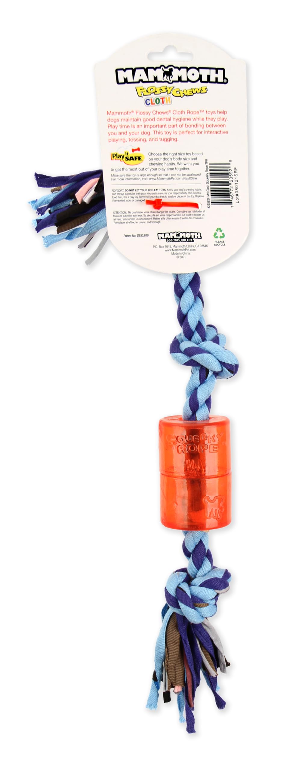 Mammoth 14-Inch Tpr Squeaky Cloth Rope, Medium