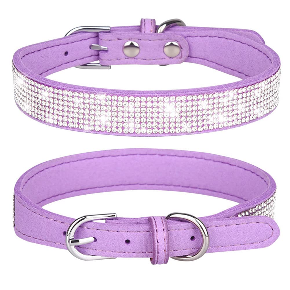 Small Dog Collar With Rhinestone Crystal Diamond Colorful Bling Girl Cat Collars Purple M