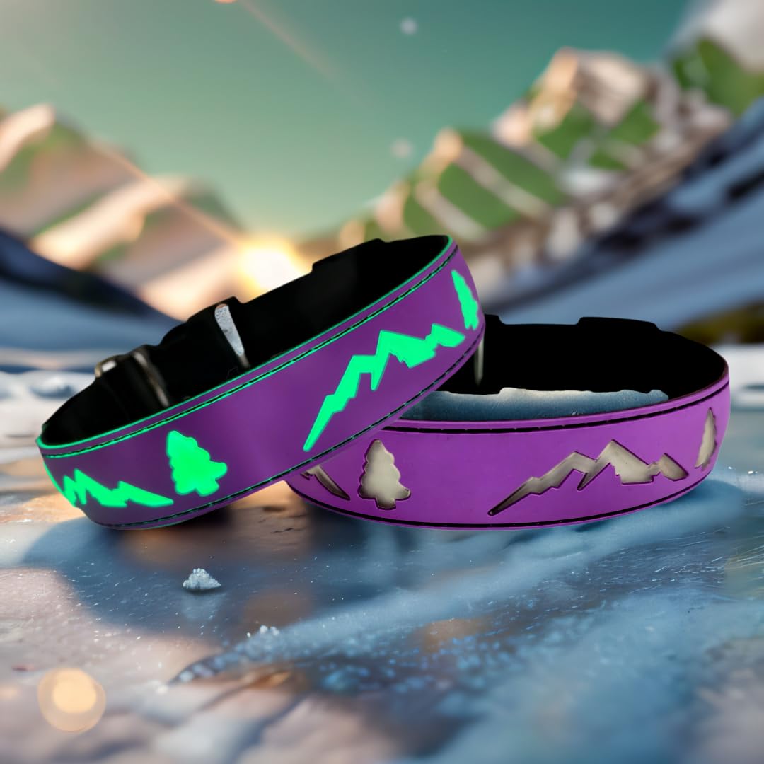 Dogled Usb-C Led Light Up Dog Collar, 3D Design Comfortable And Soft Material,Multicolored Lighting,Night Dog Collar (Tree-Purpl