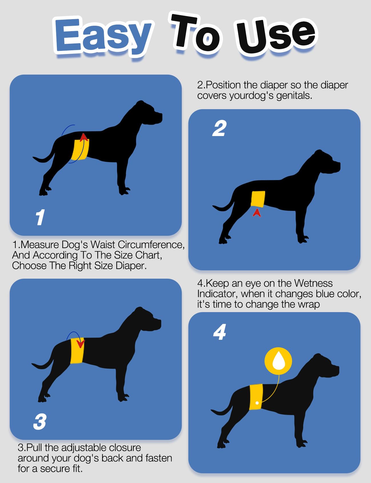 Dono Disposable Male Dog Diapers - 48 Pack: Super Absorbent Male Dog Wraps For Small To Large Dogs, 360?Leak-Proof With Wetness Indicator