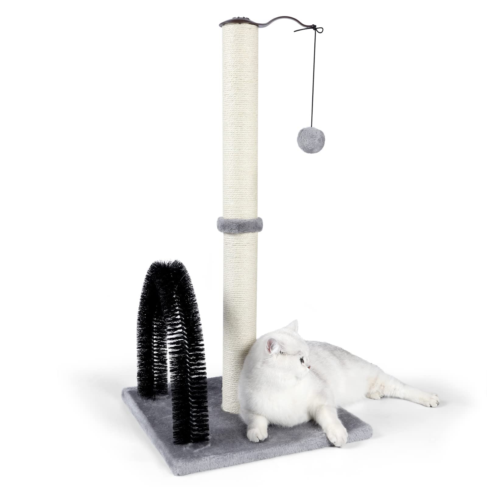 Anwa Tall Cat Scratching Post With Arch Self Groomer Massager, 32' Scratching Post For Indoor Cats From Kitten To Adult Cats, Stable Sisal Cat Post With Extra Interactive Dangling Plush Toy