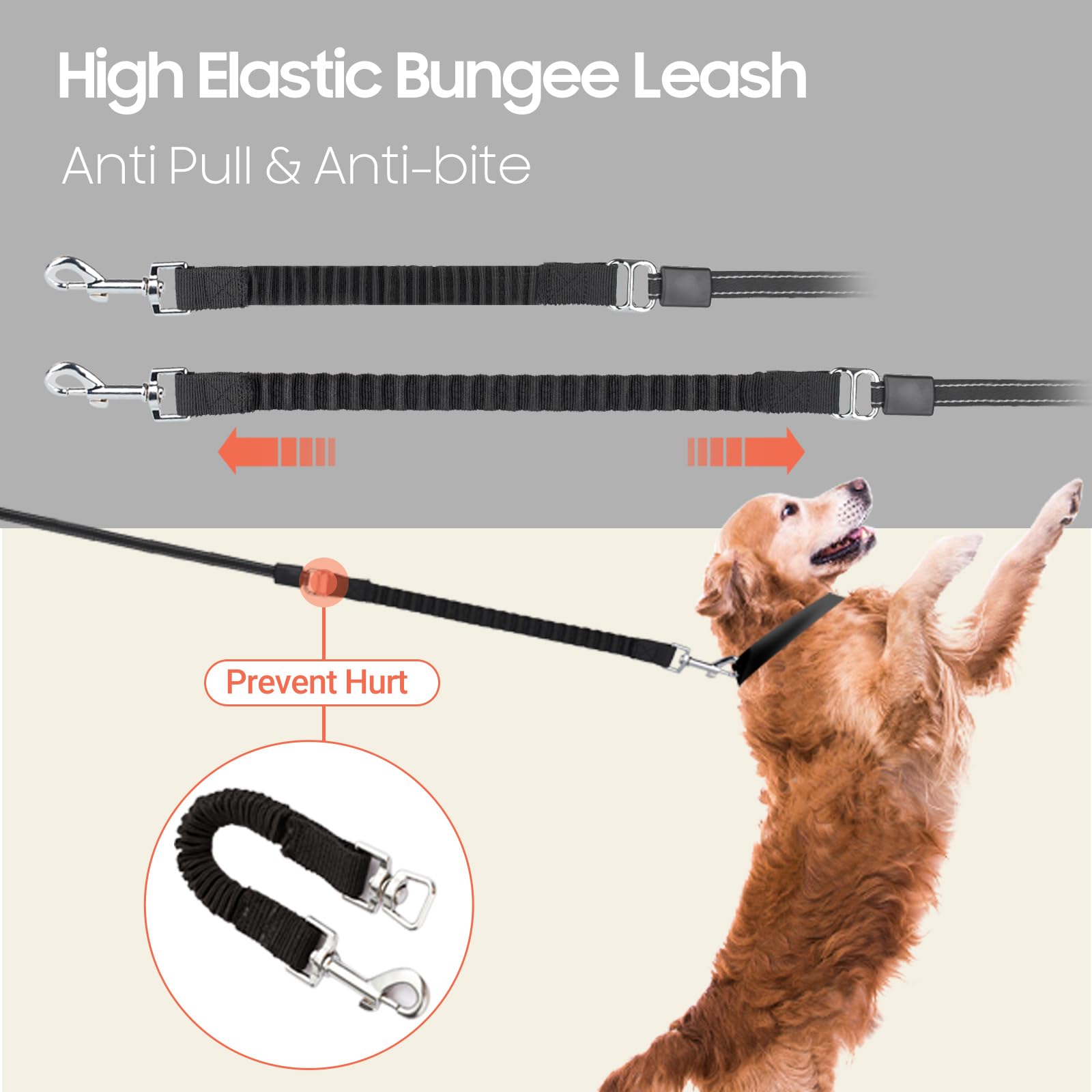 Happy & Polly 4 In 1 Dog Leash Retractable Dog Leash Heavy Duty 16.4 Ft Dog Walking Leash With Flashlight Detachable/Protective Bungee Leash/Magic Box For Small Medium Dogs