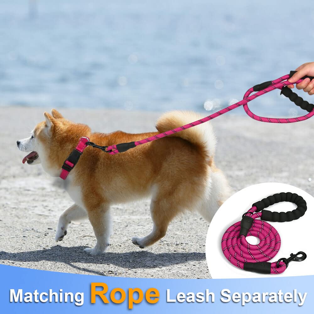 Taglory Reflective Adjustable Dog Collars For Puppy Small Medium Large Dogs, Thin Nylon Webbing And Quick Release Plastic Buckle(Hot Pink Medium)