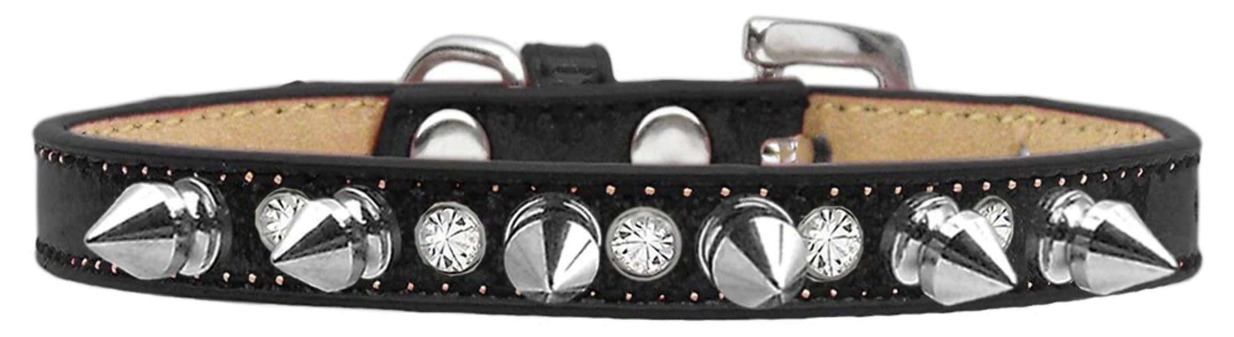Dog, Puppy and Pet Ice Cream Collar, Crystal & Silver Spikes Black 16